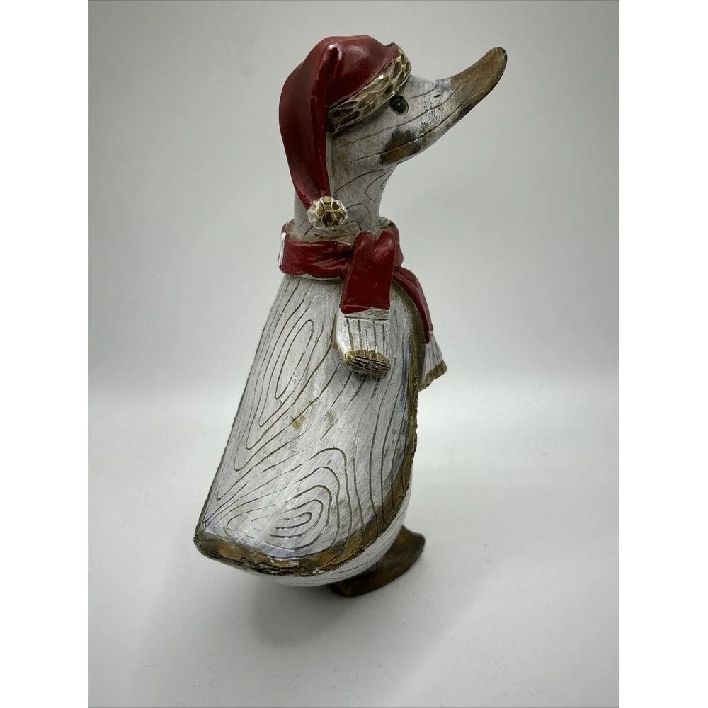 Tii Collections Christmas Goose with Scarf Figurine Resin~Wood Grain Look - Picture 6 of 12